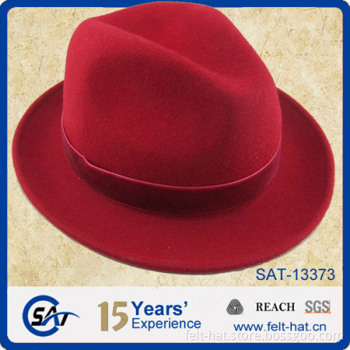 red wool trilby hat, pure smooth wool felt hat